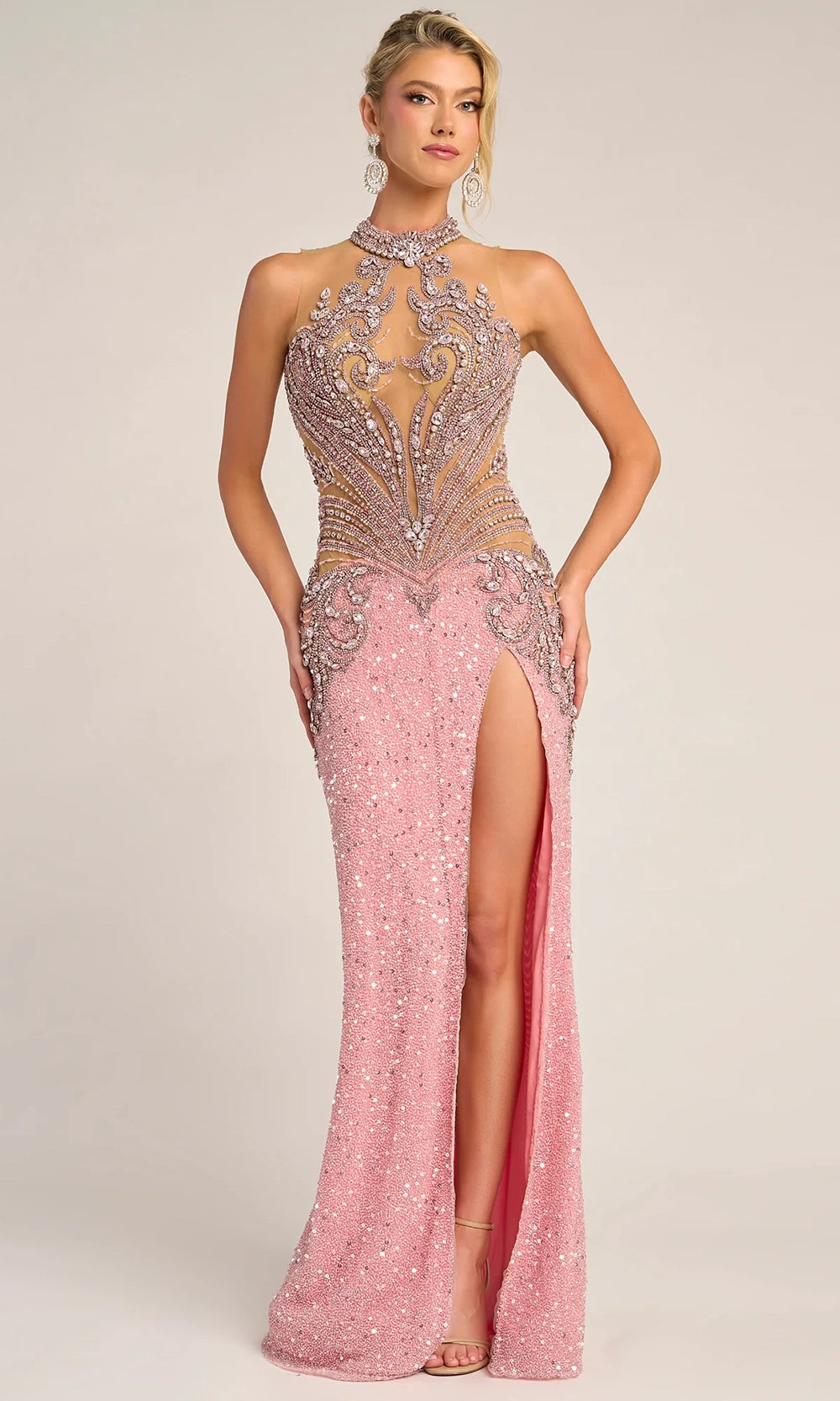 Portia and Scarlett PS26436C - Illusion Bodice High Neck Gown - designer pageant gown at Silhouette Dresses