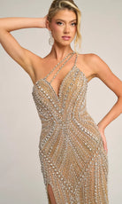 Portia and Scarlett PS26447C - Strappy Deep V-Neck Beaded Gown