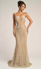 Portia and Scarlett PS26455C - Art Deco Beaded Gown with Cutouts - designer prom dress at Silhouette Dresses