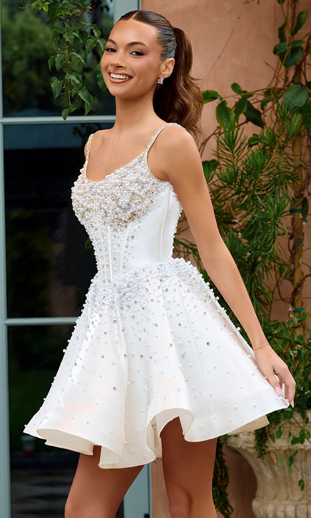Portia and Scarlett PS26701 - Pearl Beaded Scoop Neck Short Dress