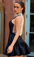 Portia and Scarlett PS26715 - Draped Beaded Back A-Line Short Dress