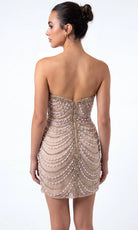 Portia and Scarlett PS26841C - Pearl Draped Plunging Sweetheart Dress