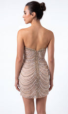 Portia and Scarlett PS26841C - Pearl Draped Plunging Sweetheart Dress