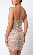 Portia and Scarlett PS26841C - Pearl Draped Plunging Sweetheart Dress