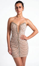 Portia and Scarlett PS26841C - Pearl Draped Plunging Sweetheart Dress