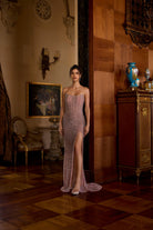 Portia and Scarlett PS26857C - Scoop Neckline High Slit Beaded Gown