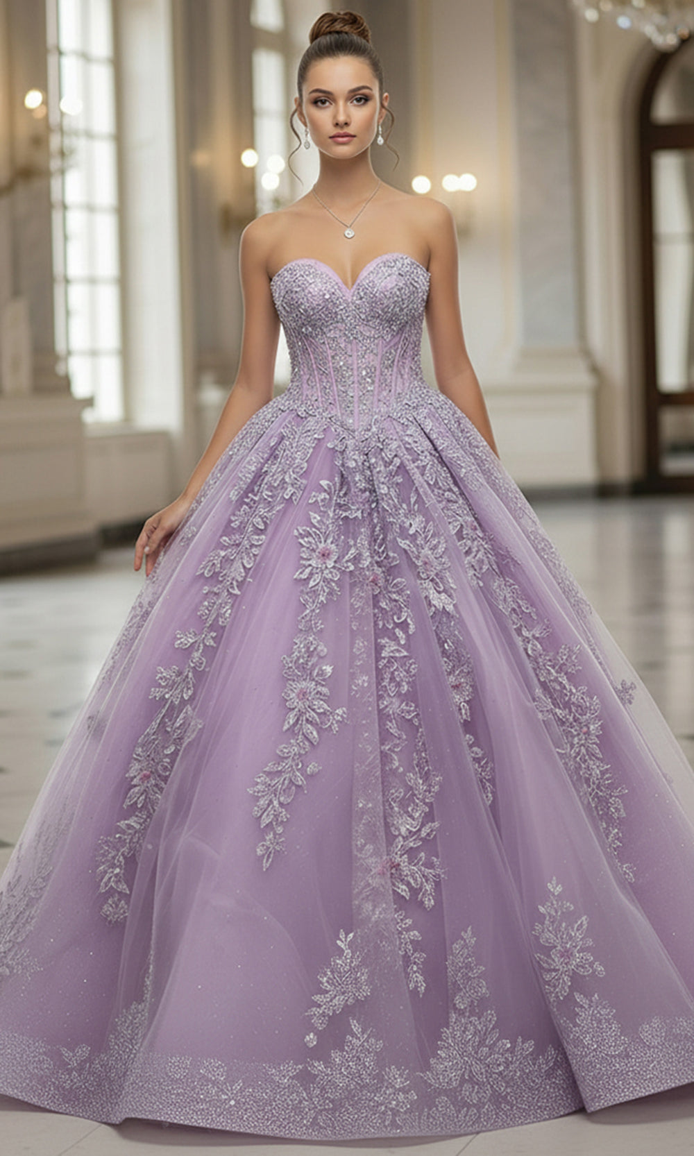 Jovani Q43432 - Glitter Tulle Floral Lace Ballgown - back view