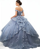 Jovani Q43820 - Off Shoulder Layered Ballgown with Embroidery - detail view