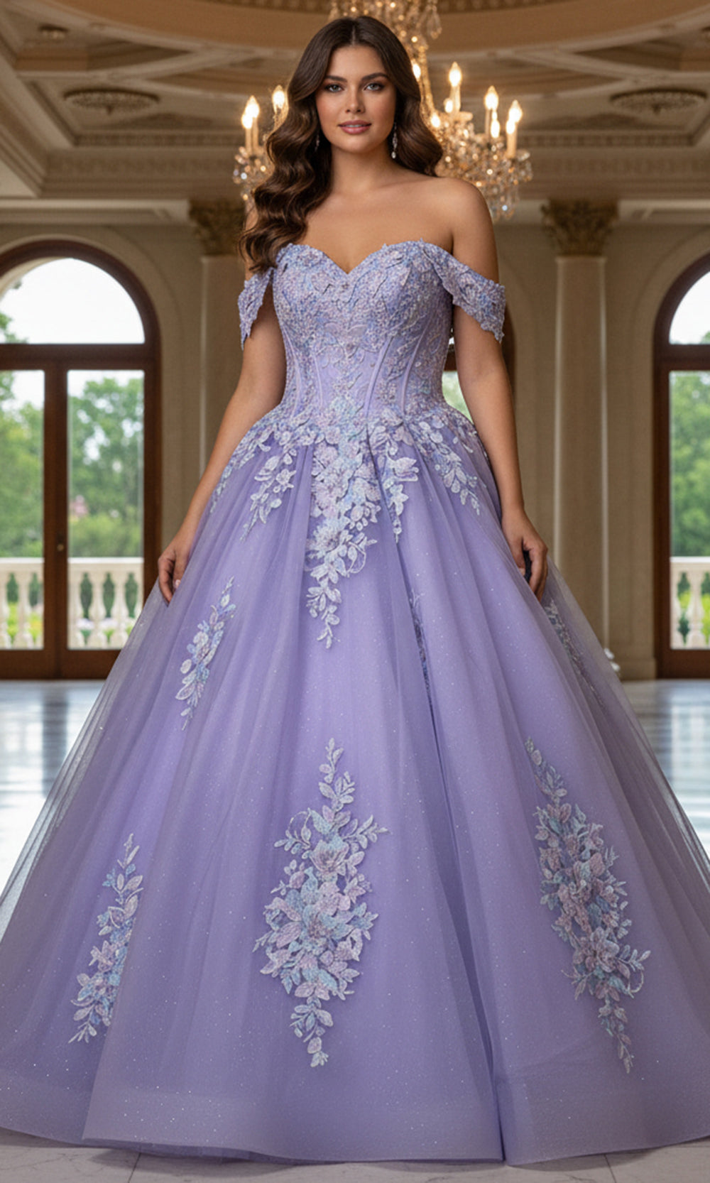 Jovani Q44960 - Off Shoulder Floral Embroidered Ballgown - designer quinceanera gown at Silhouette Dresses