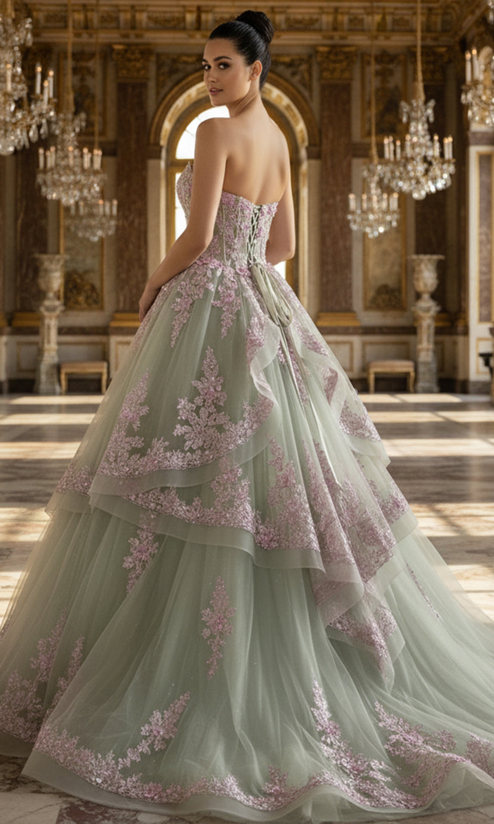 Jovani Q45685 - Layered Floral Embellished Ballgown - detail view