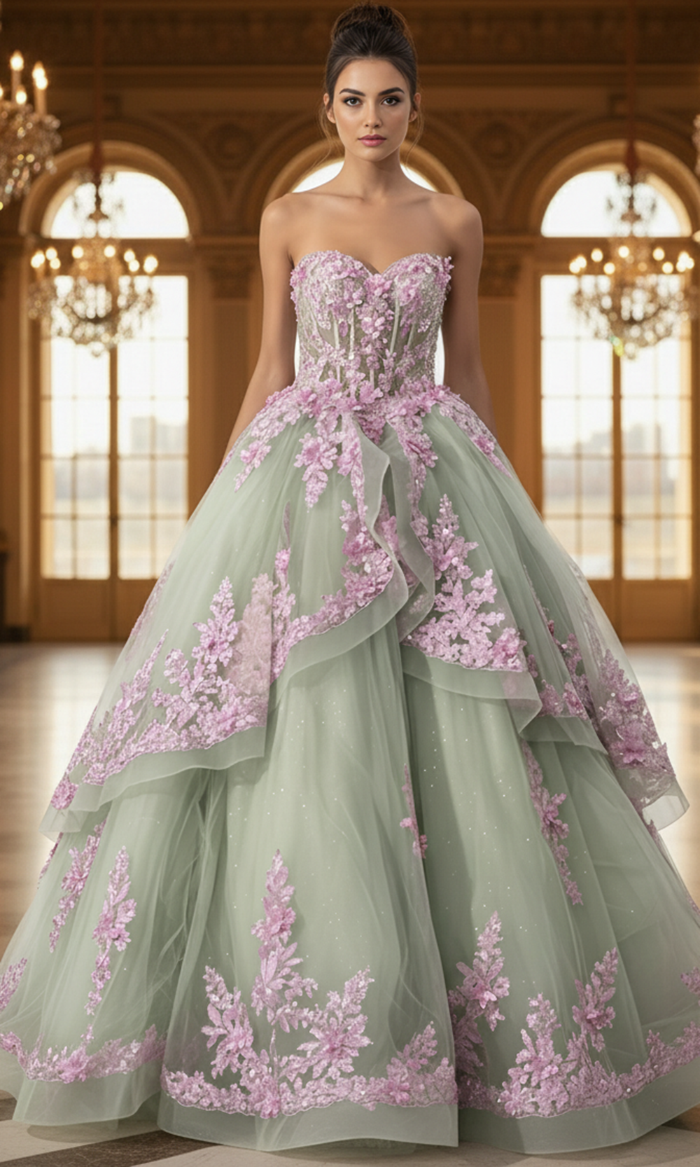 Jovani Q45685 - Layered Floral Embellished Ballgown - back view