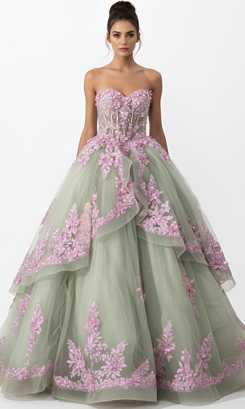 Jovani Q45685 - Layered Floral Embellished Ballgown - designer quinceanera gown at Silhouette Dresses