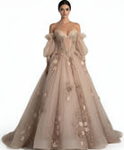 Jovani Q46662 - Off Shoulder Puff Sleeve Applique Ballgown - view 7