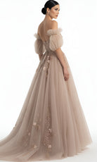 Jovani Q46662 - Off Shoulder Puff Sleeve Applique Ballgown - detail view