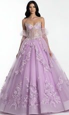 Jovani Q46664 - Sheer Corset Floral Lace Ballgown - back view