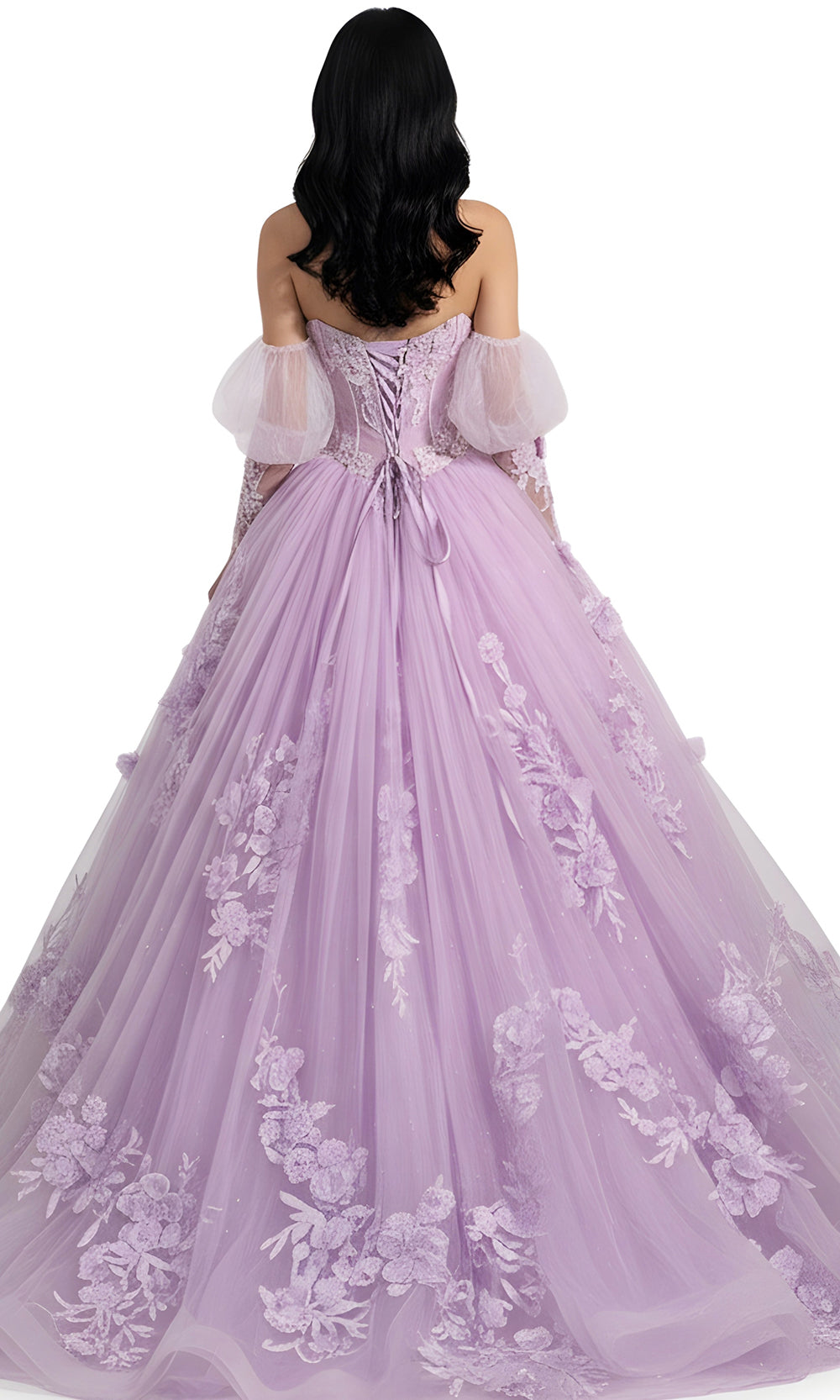 Jovani Q46664 - Sheer Corset Floral Lace Ballgown - detail view