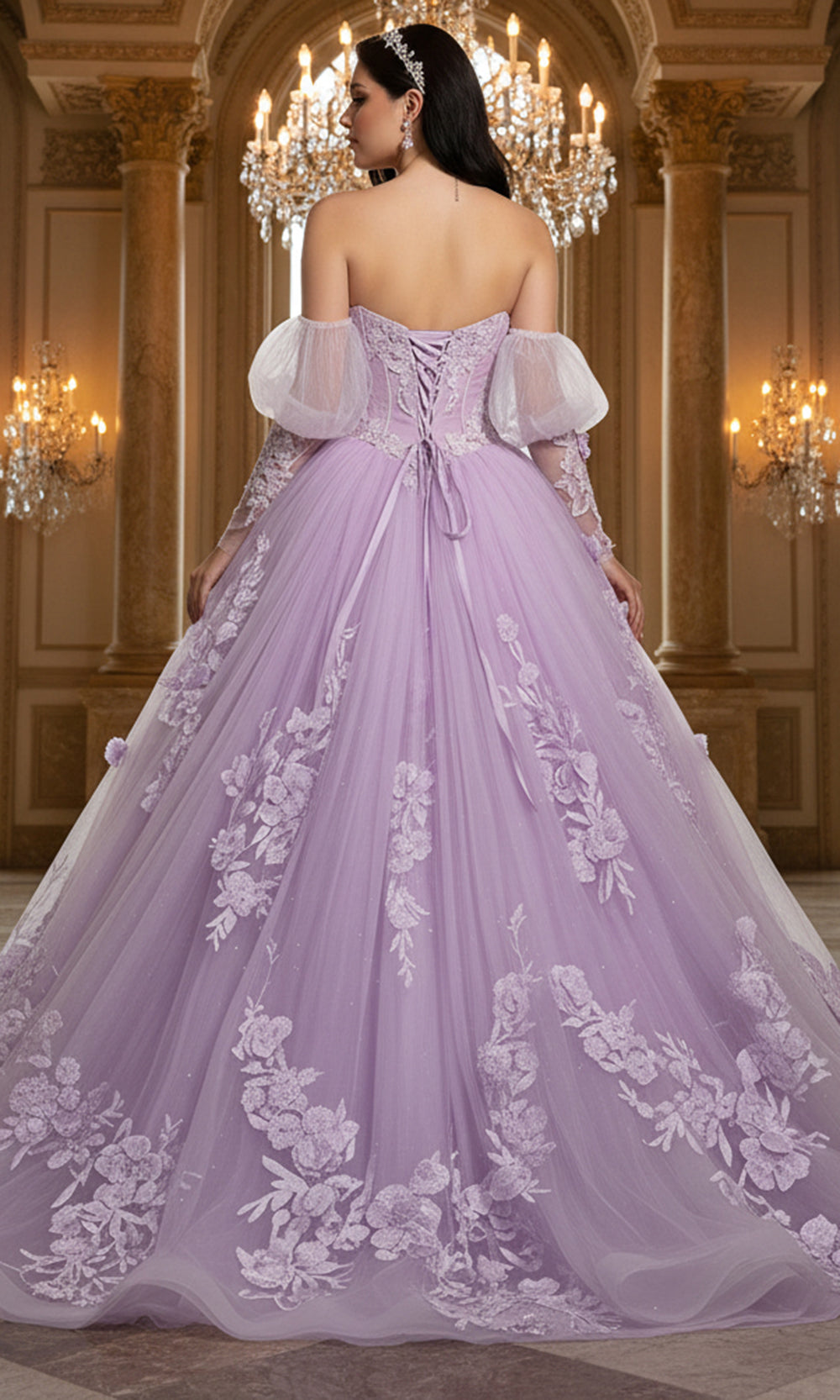 Jovani Q46664 - Sheer Corset Floral Lace Ballgown - view 6