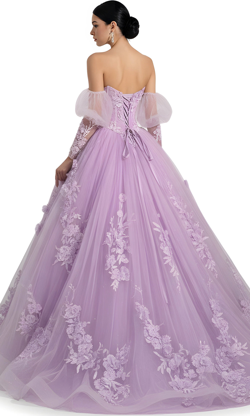 Jovani Q46664 - Sheer Corset Floral Lace Ballgown - view 4