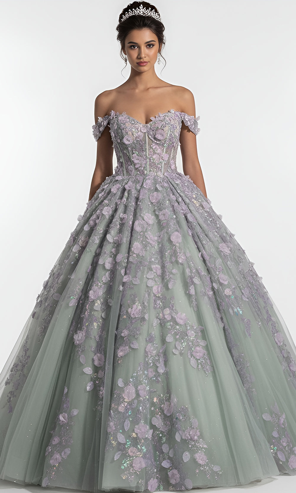 Jovani Q46665 - 3D Floral Off Shoulder Quince Gown - designer quinceanera gown at Silhouette Dresses