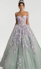 Jovani Q46665 - 3D Floral Off Shoulder Quince Gown - back view