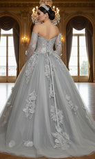 Jovani Q46666 - Sheer Corset Lace Sleeve Ballgown - detail view
