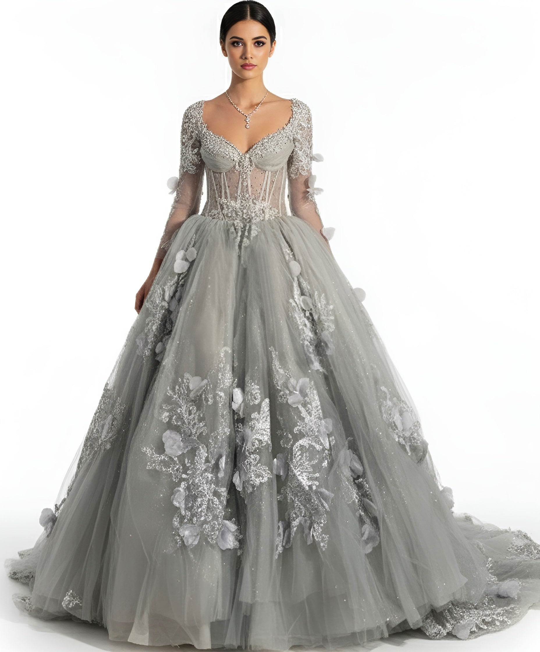Jovani Q46666 - Sheer Corset Lace Sleeve Ballgown - view 4