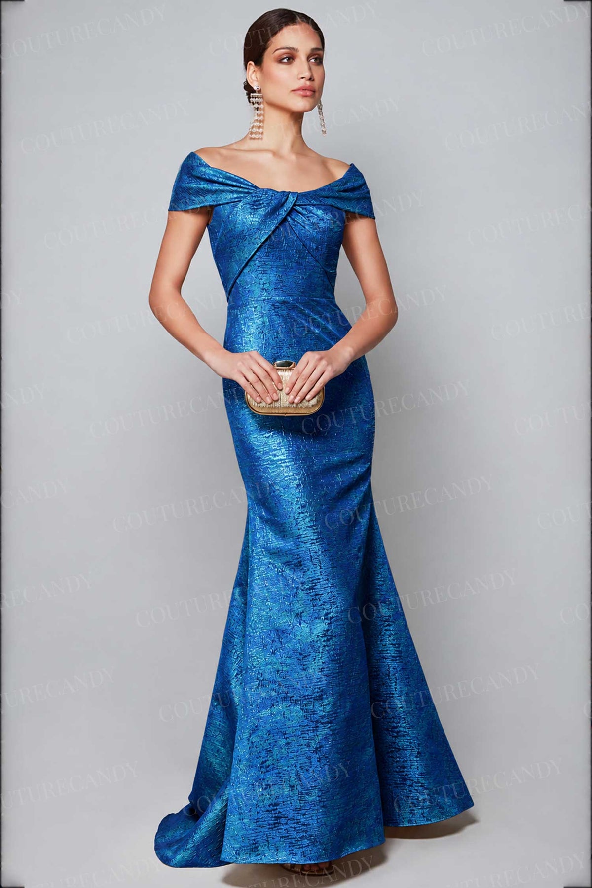 Alyce Paris 27613 Twisted Off Shoulder Jacquard Gown