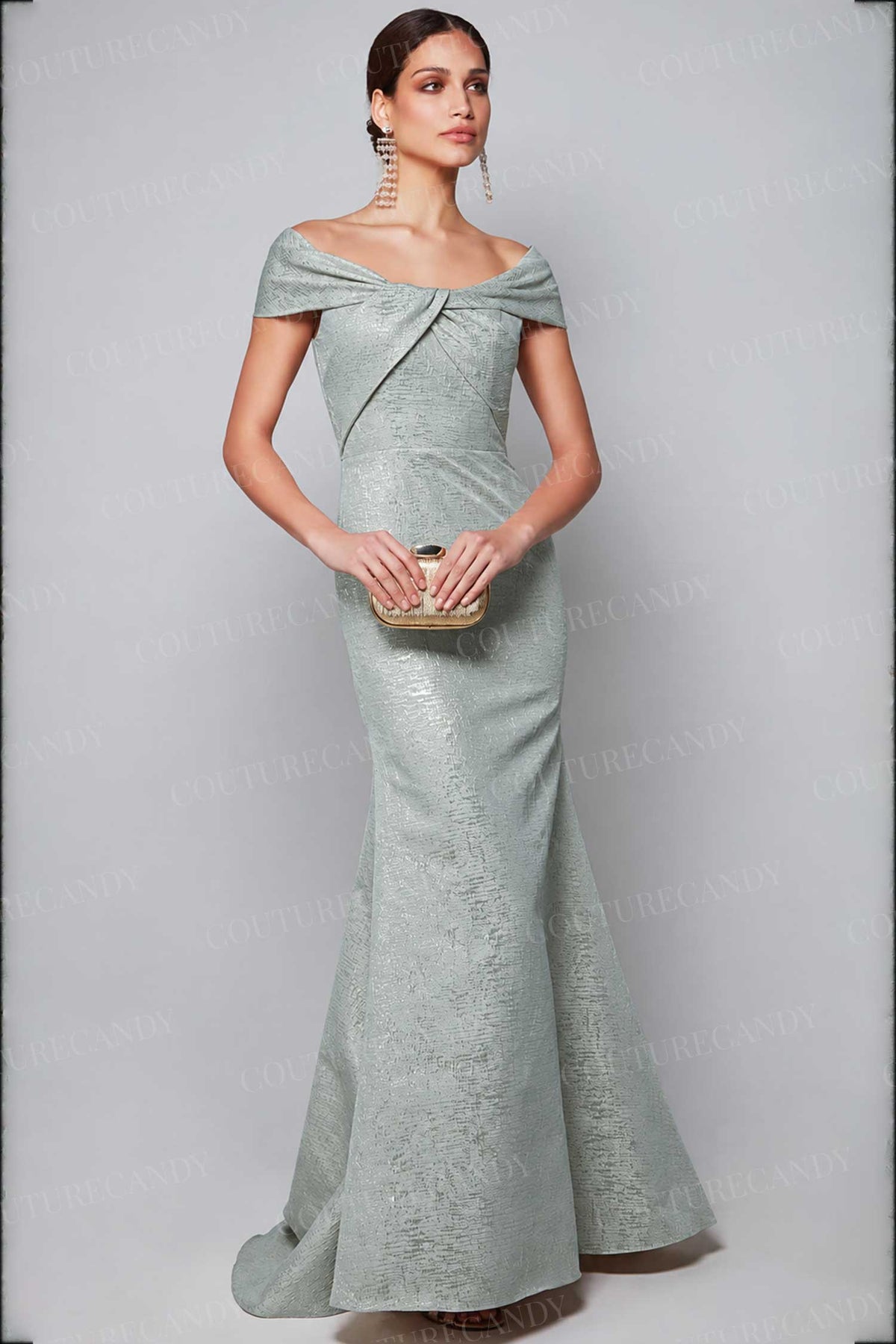 Alyce Paris 27613 Twisted Off Shoulder Jacquard Gown