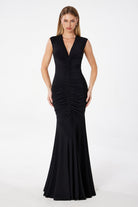 Ladivine T2009 - V Neck Ruched Mermaid Gown