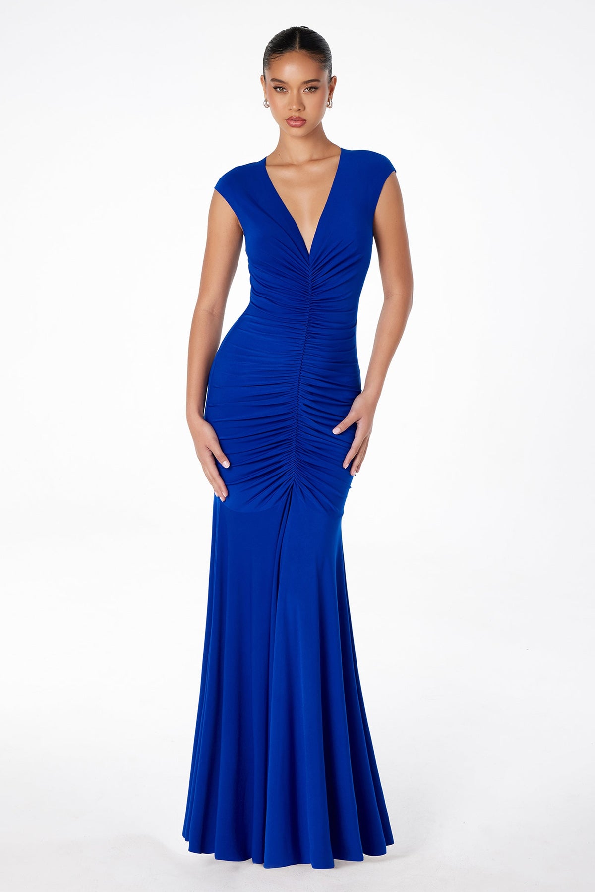 Ladivine T2009 - V Neck Ruched Mermaid Gown