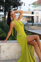 Ladivine T218 - V Neck High Slit Gown