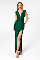 Ladivine T5000 - V Neck High Slit Long Dress