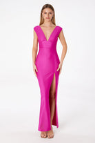Ladivine T5000 - V Neck High Slit Long Dress