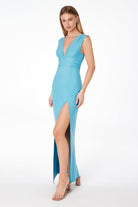Ladivine T5000 - V Neck High Slit Long Dress