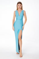Ladivine T5000 - V Neck High Slit Long Dress