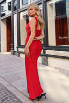 Ladivine T5000 - V Neck High Slit Long Dress
