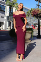 Ladivine T503 - Off Shoulder Fitted Long Dress
