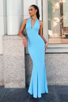 Ladivine T505 - Deep V Neck Halter Fitted Gown