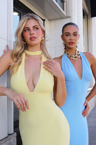 Ladivine T505 - Deep V Neck Halter Fitted Gown