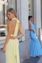 Ladivine T505 - Deep V Neck Halter Fitted Gown