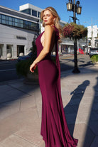 Ladivine T505 - Deep V Neck Halter Fitted Gown