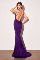 Ladivine T905 - V Neck Fitted Long Dress