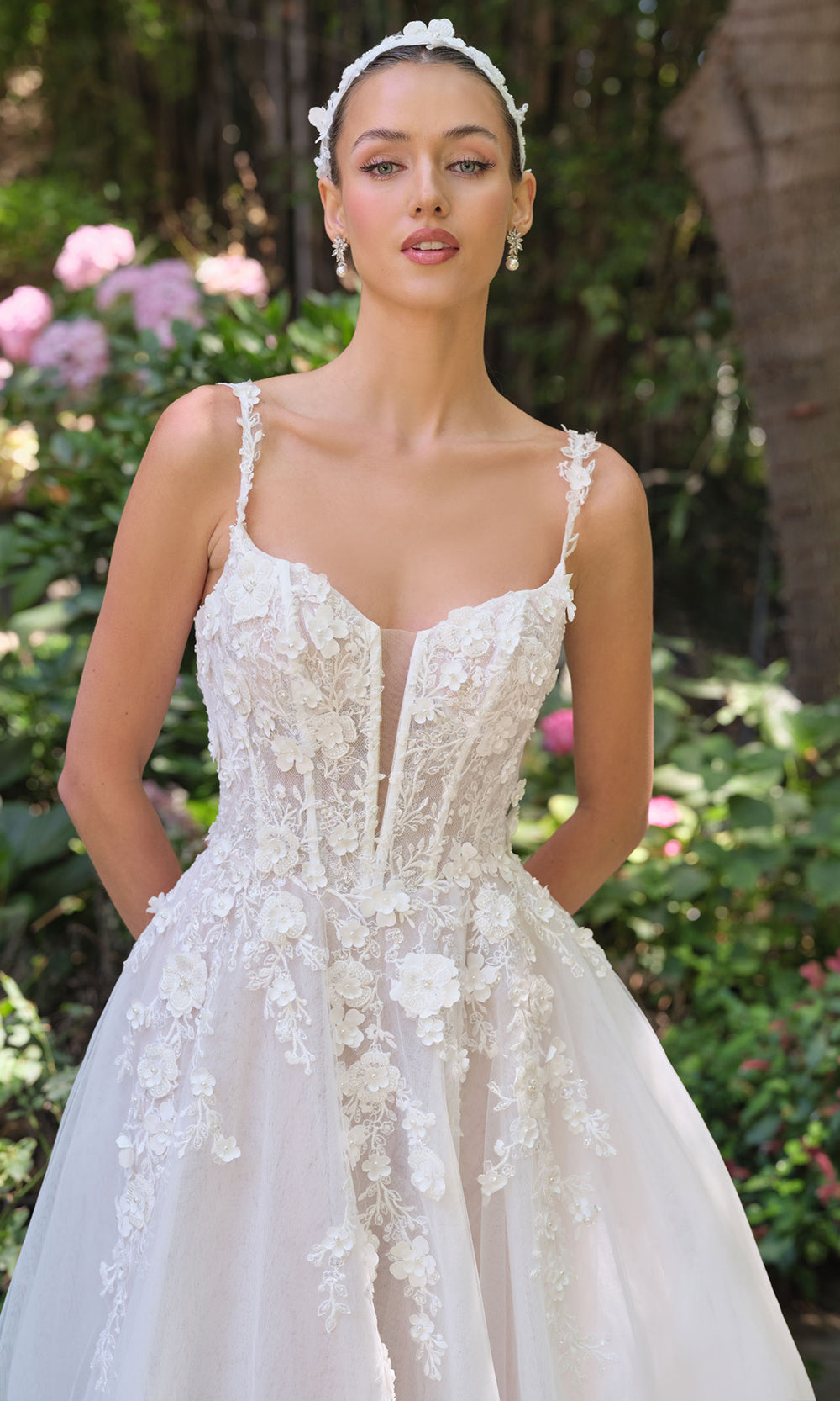 Andrea and Leo WL063 - Corset A-Line Bridal Gown with Slit - detail view