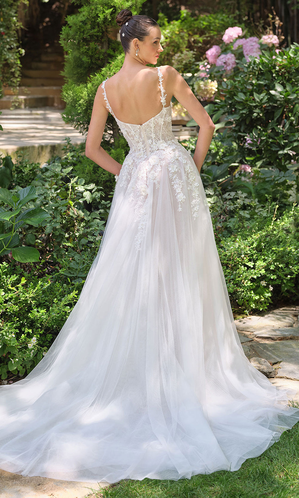 Andrea and Leo WL063 - Corset A-Line Bridal Gown with Slit - back view