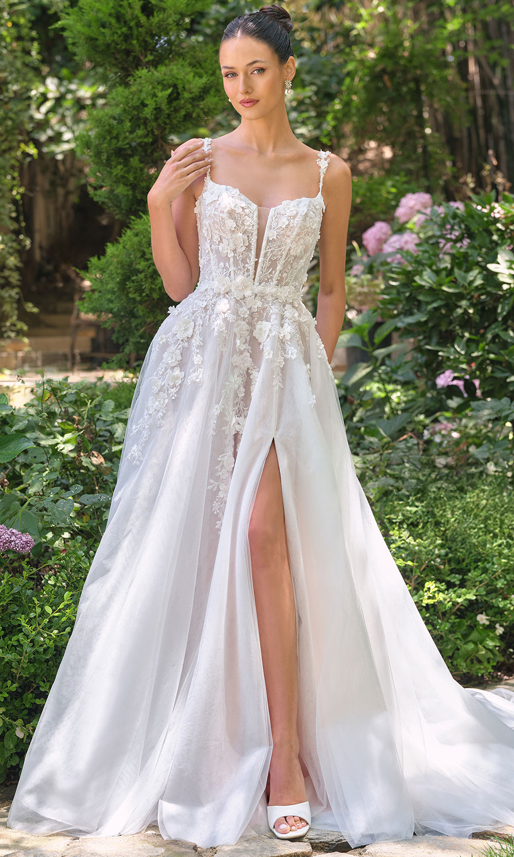Andrea and Leo WL063 - Corset A-Line Bridal Gown with Slit - Silhouette Dresses