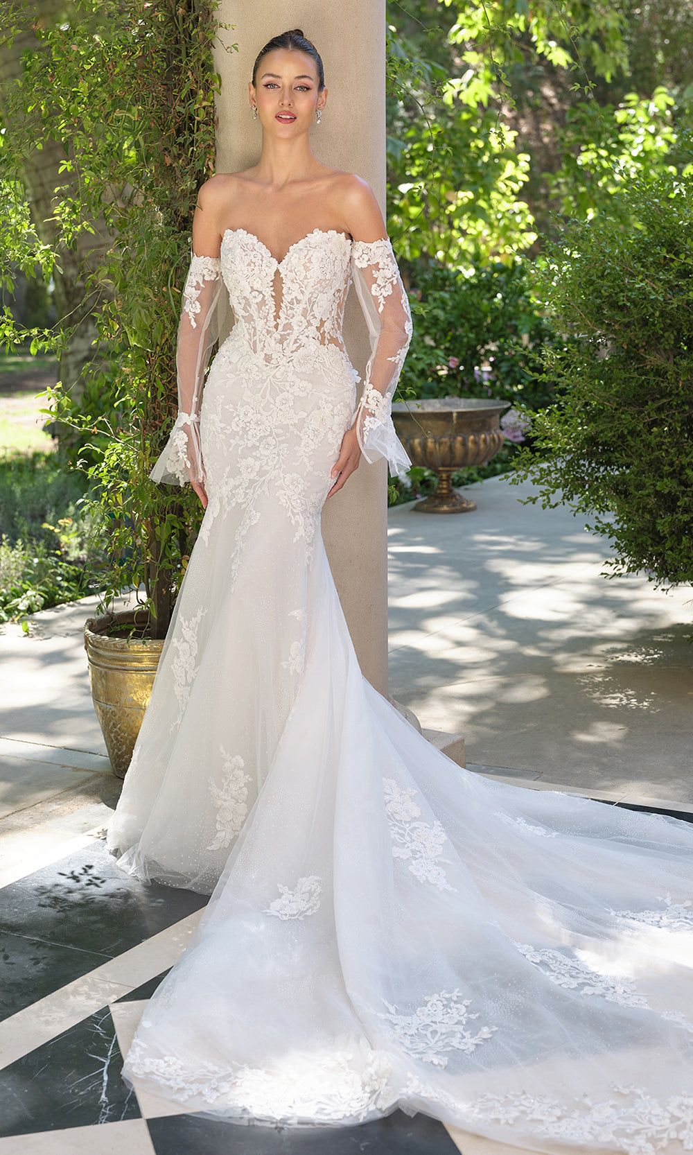 Andrea and Leo WL065 - Embroidered Lace Mermaid Wedding Dress - back view