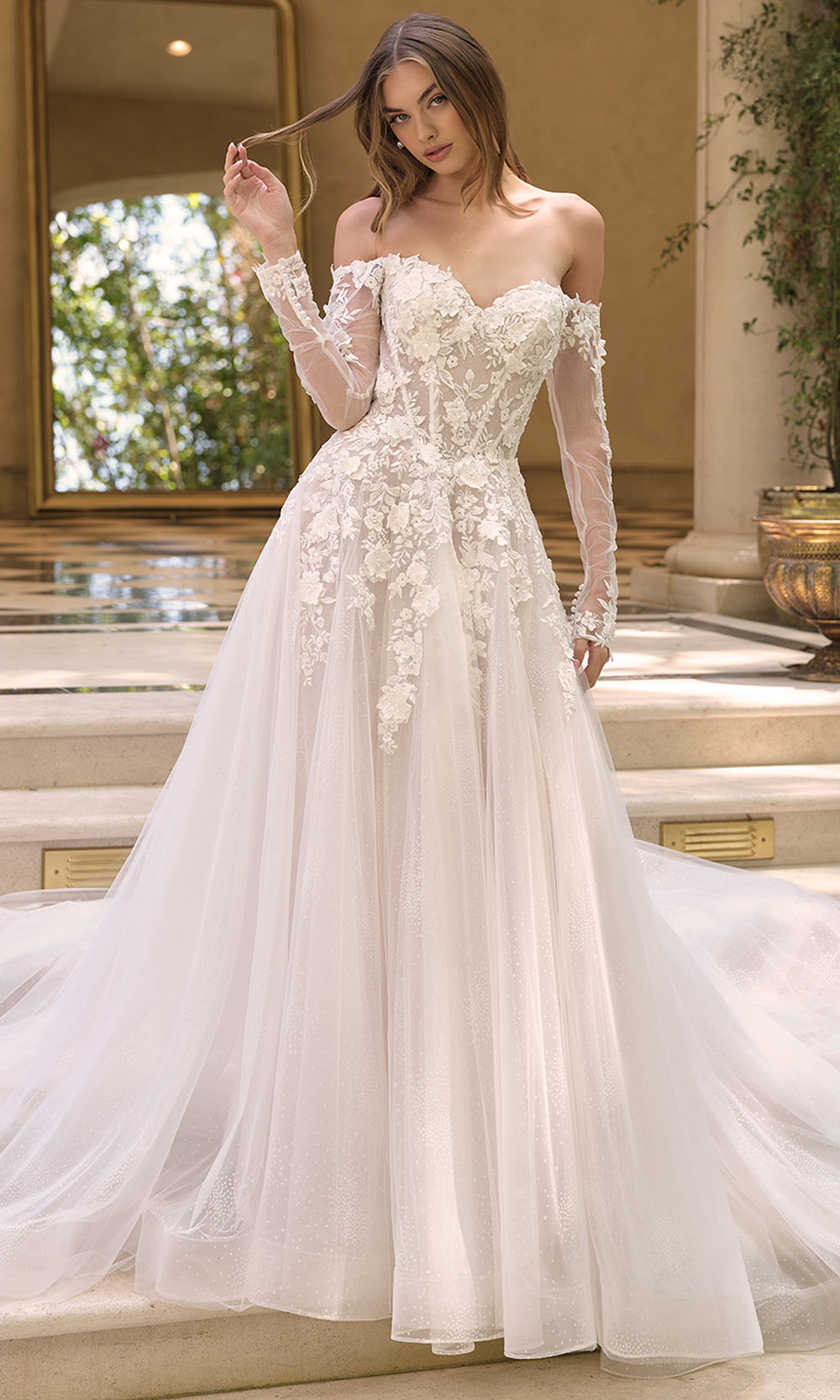 Andrea and Leo WL067 - Illusion Sleeve Lace Applique Bridal Gown - back view