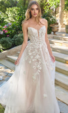 Andrea and Leo WL070 - Illusion Plunge Floral Wedding Dress - detail view