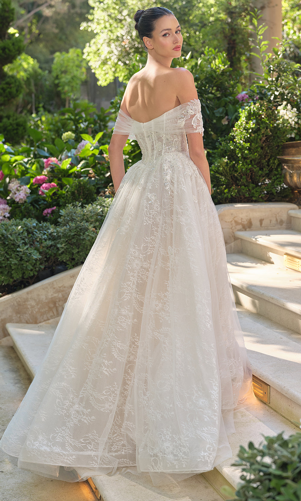 Andrea and Leo WL090 - Off-Shoulder Floral Ball Wedding Dress - back view