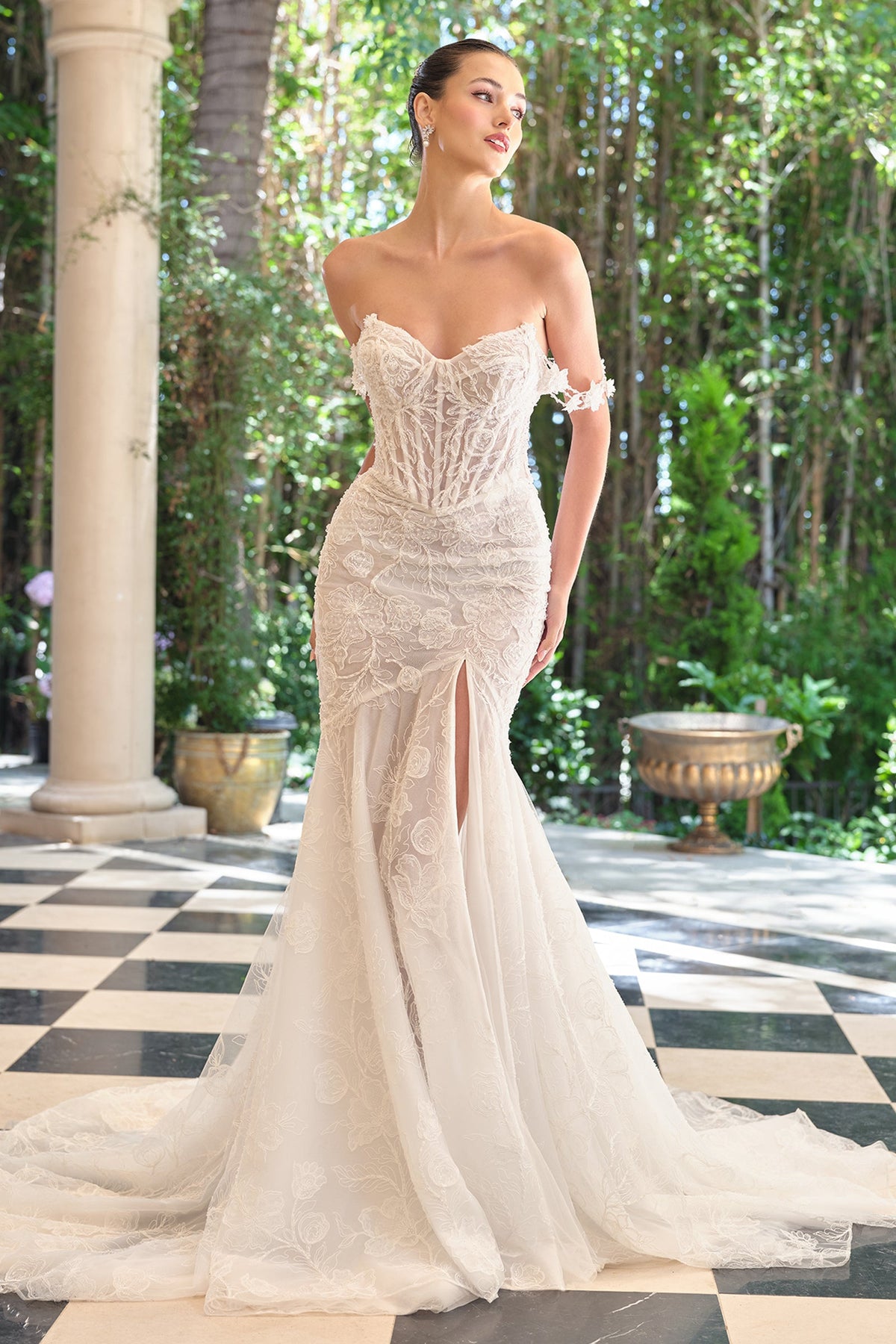 Andrea and Leo WL099 - Off Shoulder Bridal Gown with Floral Applique